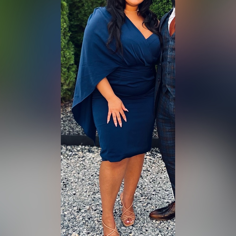 Lavish Alice Corset Draped Midi Dress in Navy